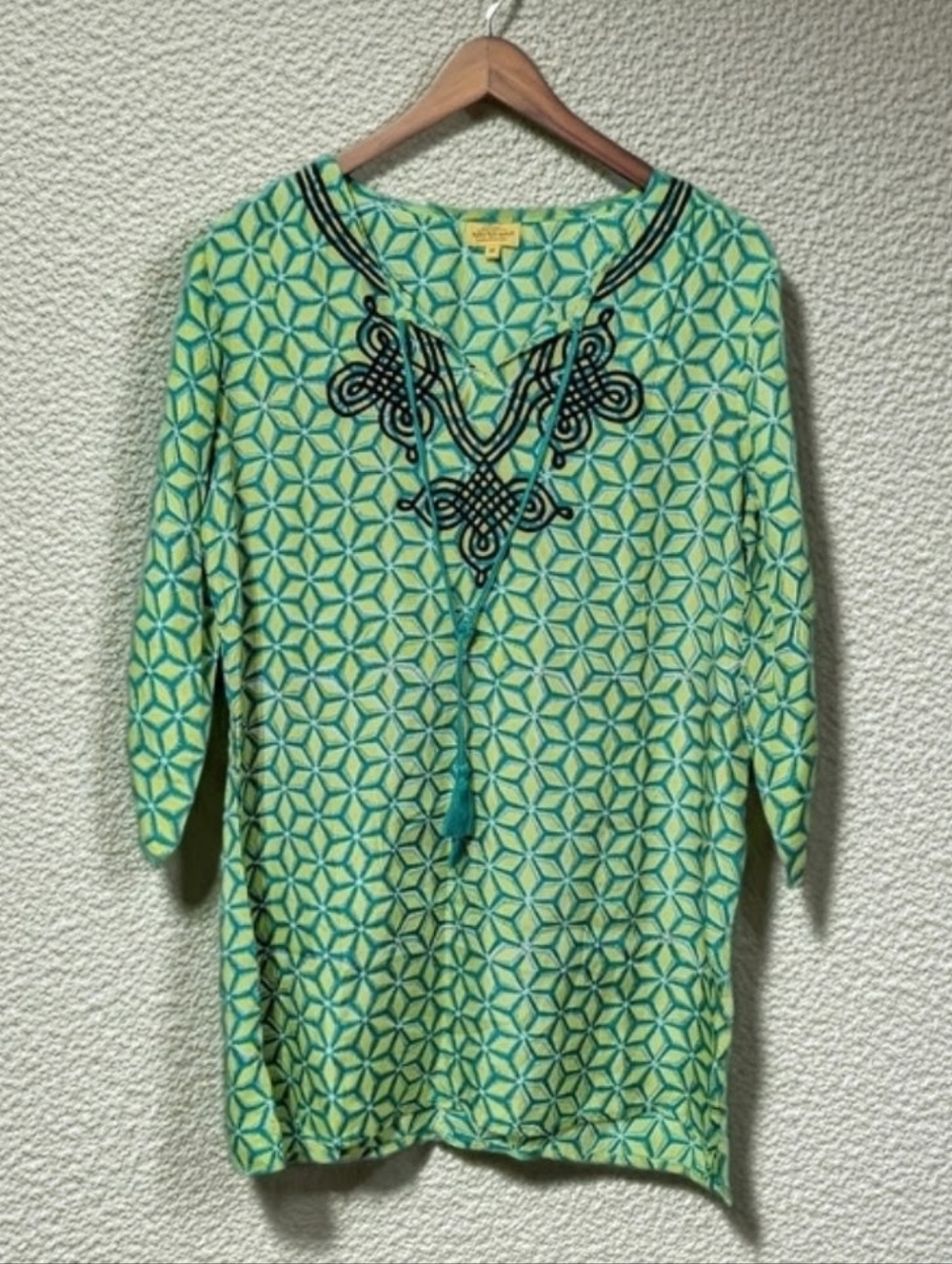 Silk Tunic Top Roberta Roller Rabbit Geometric Green M Medium